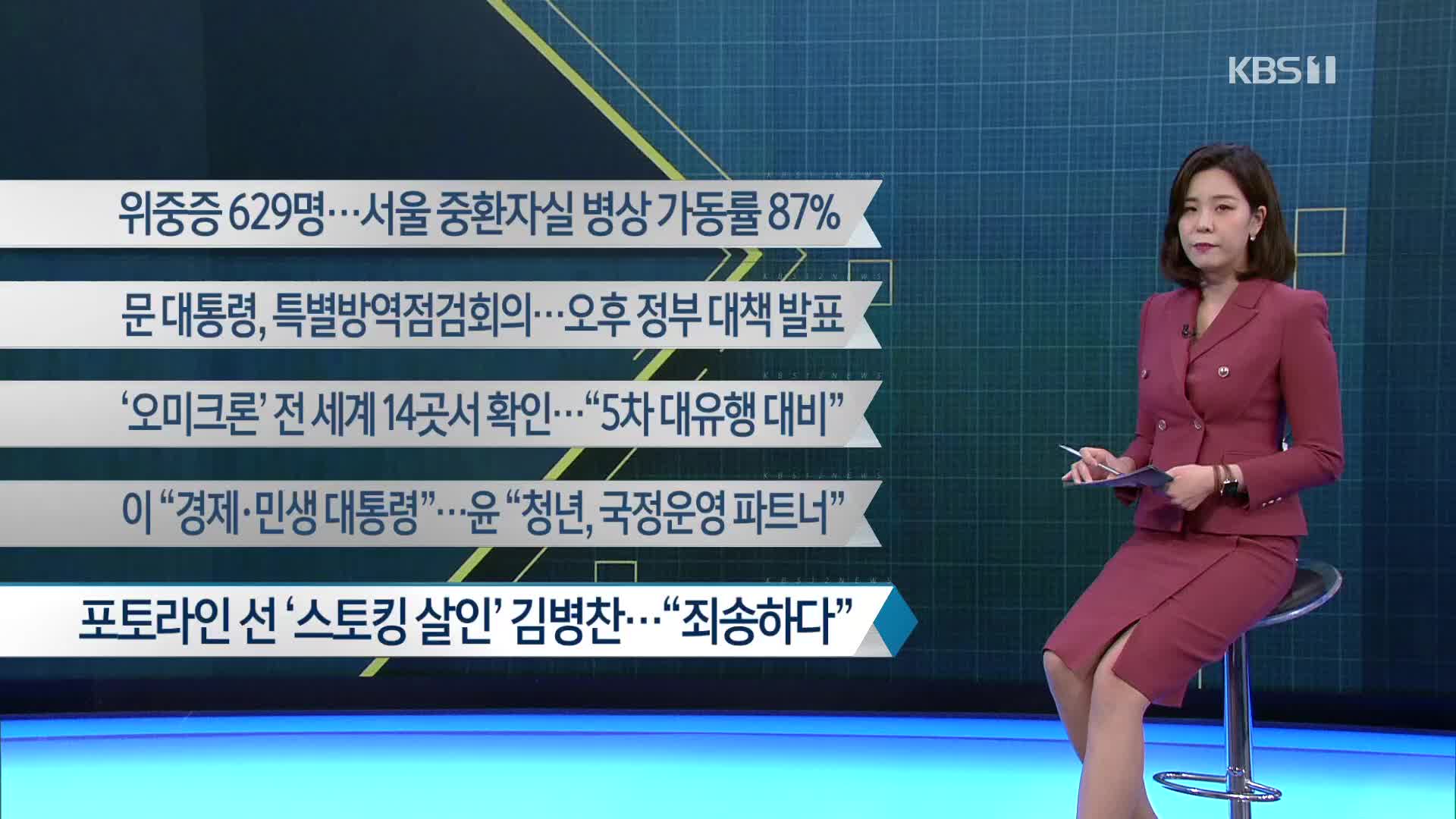 [이 시각 주요뉴스] 위중증 629명…서울 중환자실 병상 가동률 87% 외