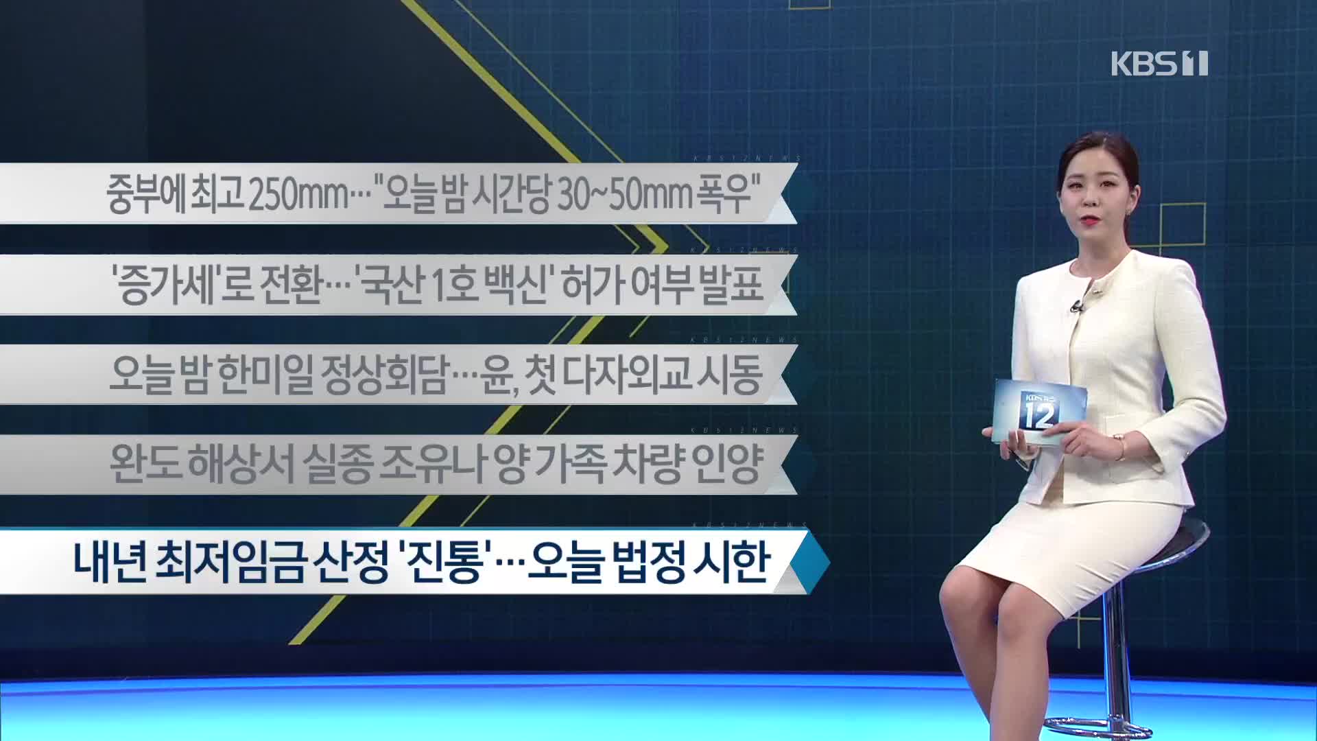 [이 시각 주요뉴스] 중부에 최고 250mm…“오늘 밤 시간당 30~50mm 폭우” 외