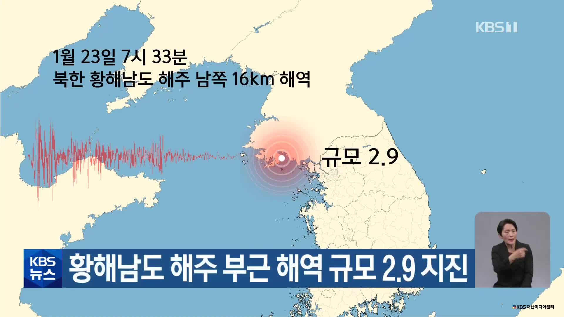 황해남도 해주 부근 해역 규모 2.9 지진