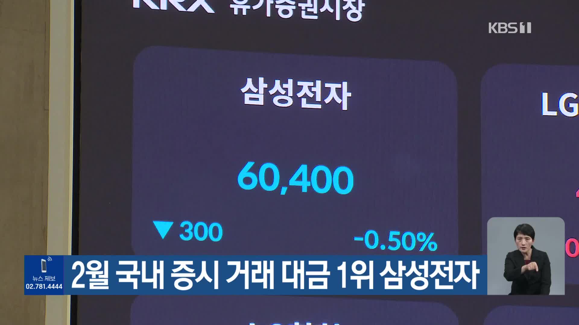 2월 국내 증시 거래 대금 1위 삼성전자