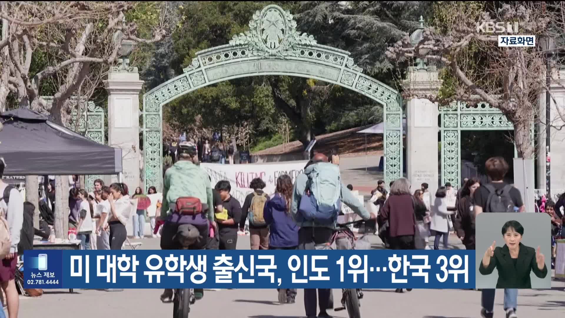 미 대학 유학생 출신국, 인도 1위…한국 3위