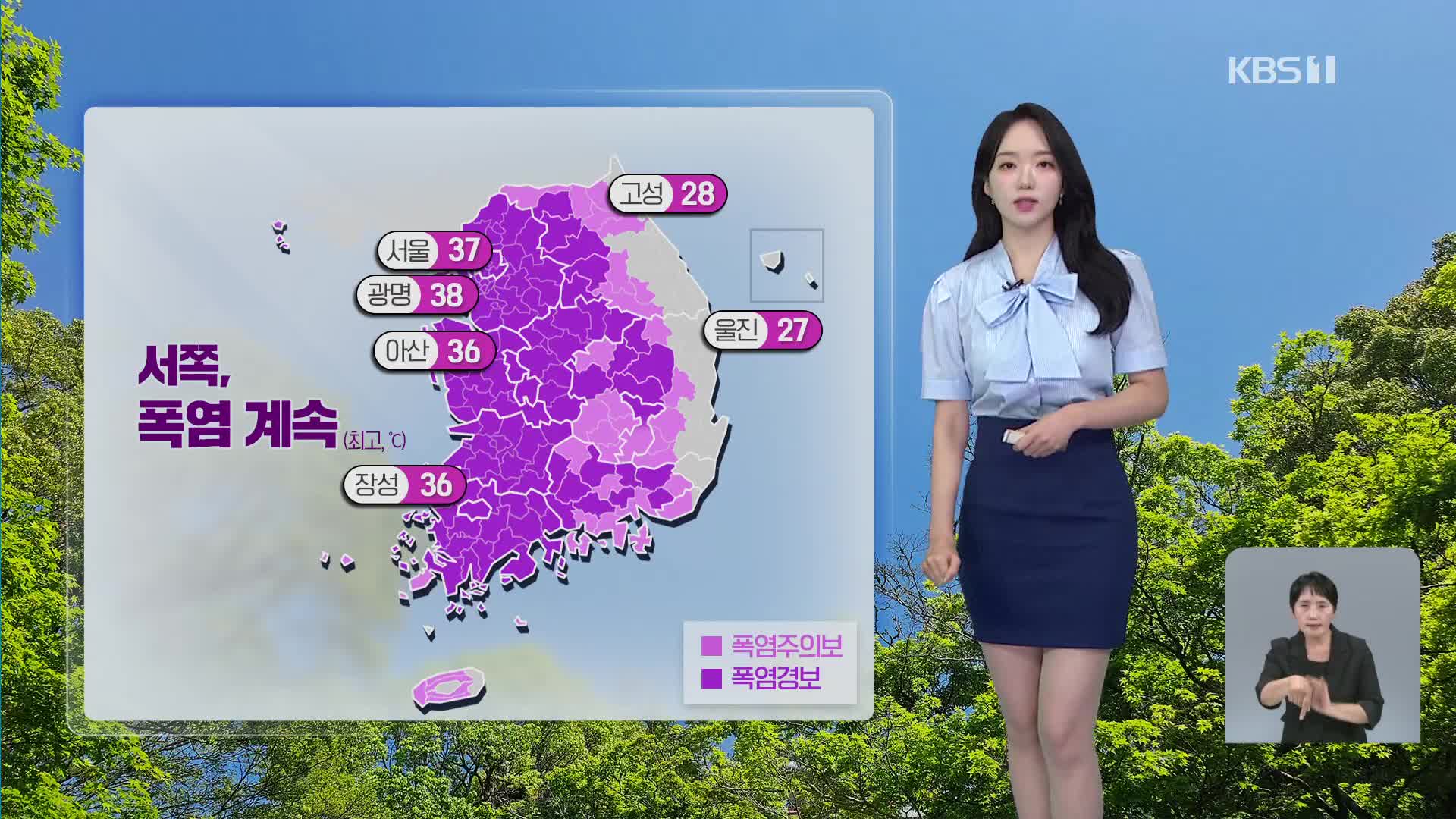 [오후날씨 꿀팁] 서울 한낮 37도…서쪽 35도 안팎 폭염