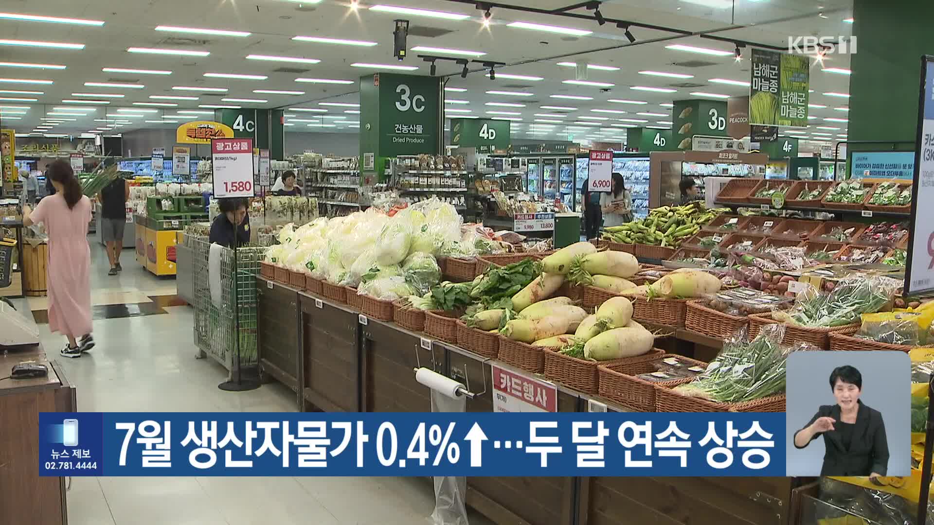 7월 생산자물가 0.4%↑…두 달 연속 상승