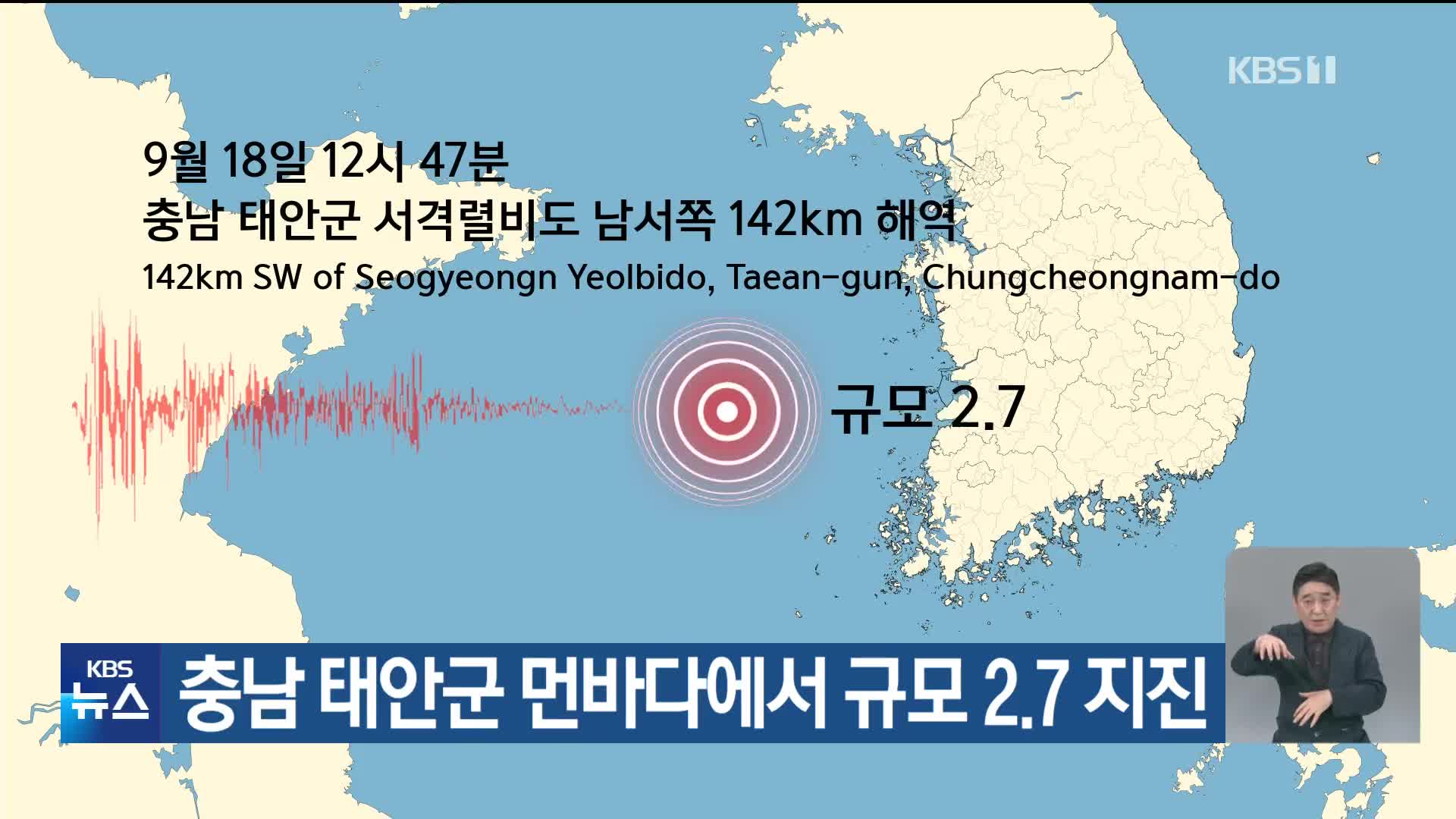 충남 태안군 먼바다에서 규모 2.7 지진