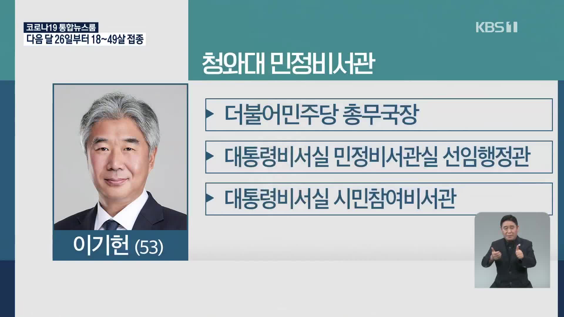 靑 민정 비서관 이기헌·반부패 비서관 이원구 내정