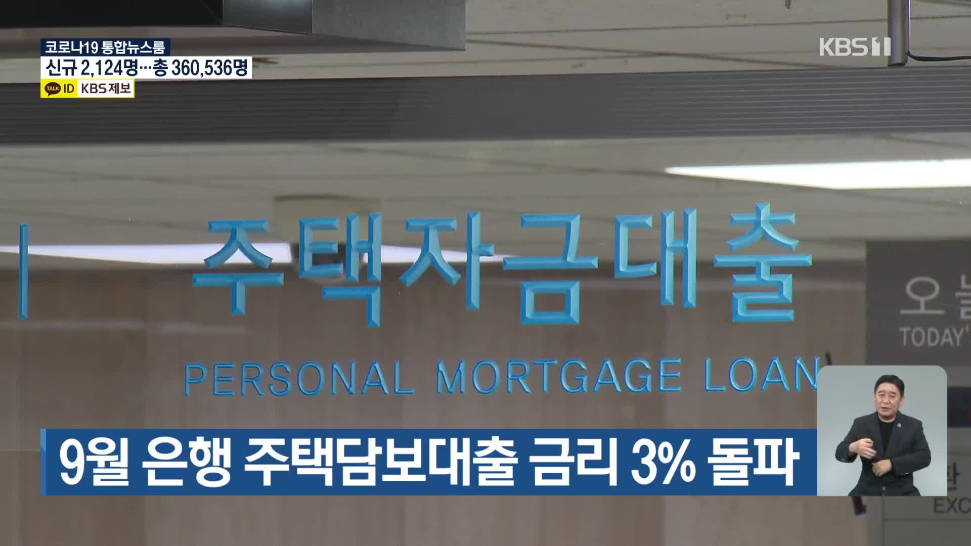 9월 은행 주택담보대출 금리 3% 돌파