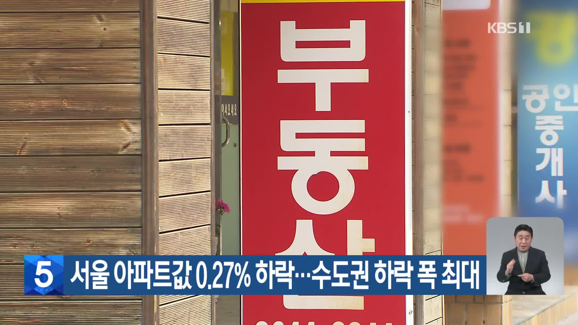 서울 아파트값 0.27% 하락…수도권 하락 폭 최대