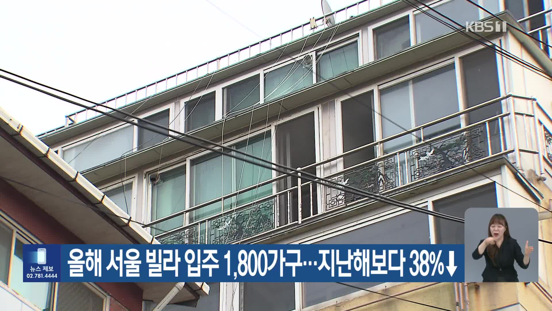올해 서울 빌라 입주 1,800가구…지난해보다 38%↓