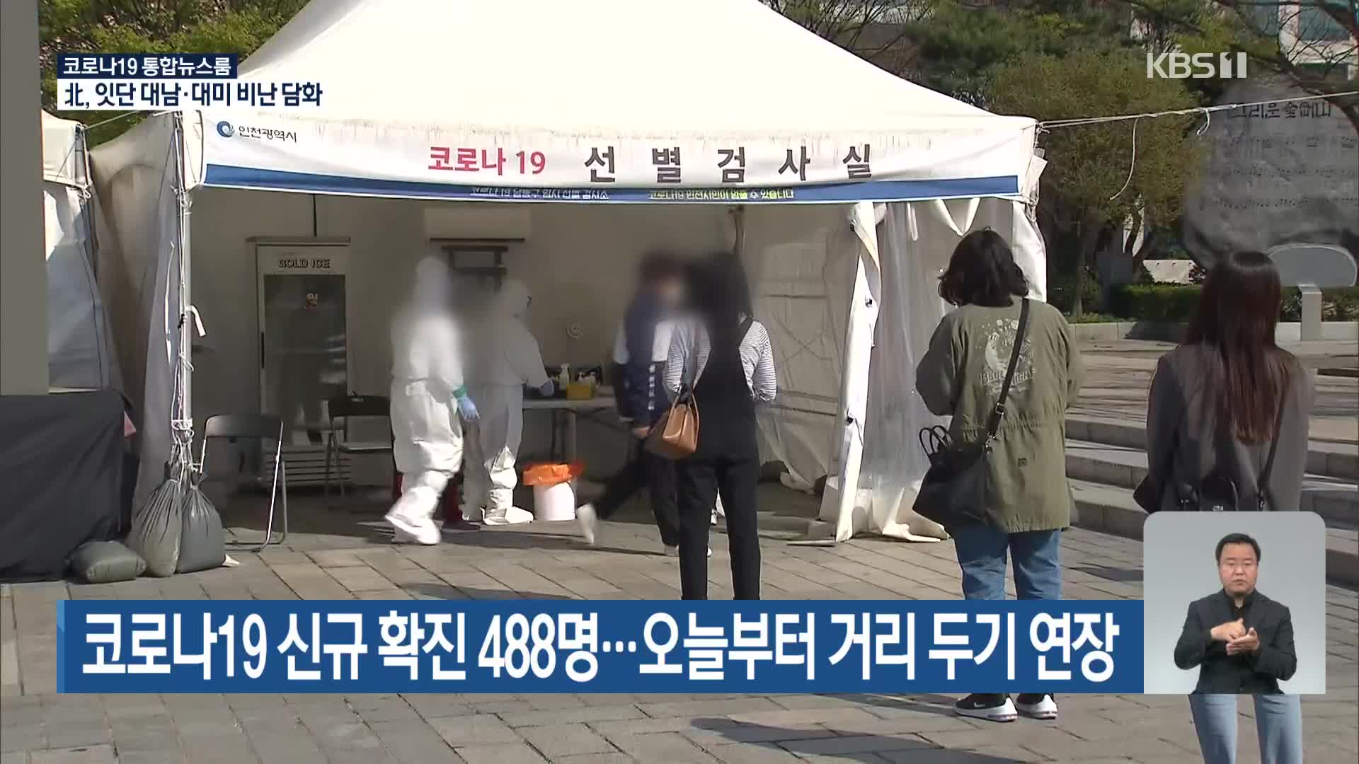 코로나19 신규 확진 488명…오늘부터 거리 두기 연장