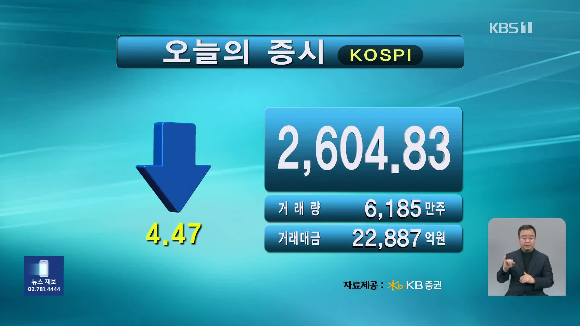 코스피 2,604.83 코스닥 759.42