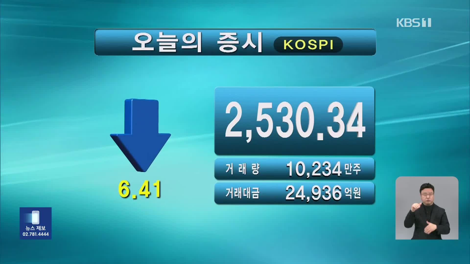 코스피 2,530.34 코스닥 741.40