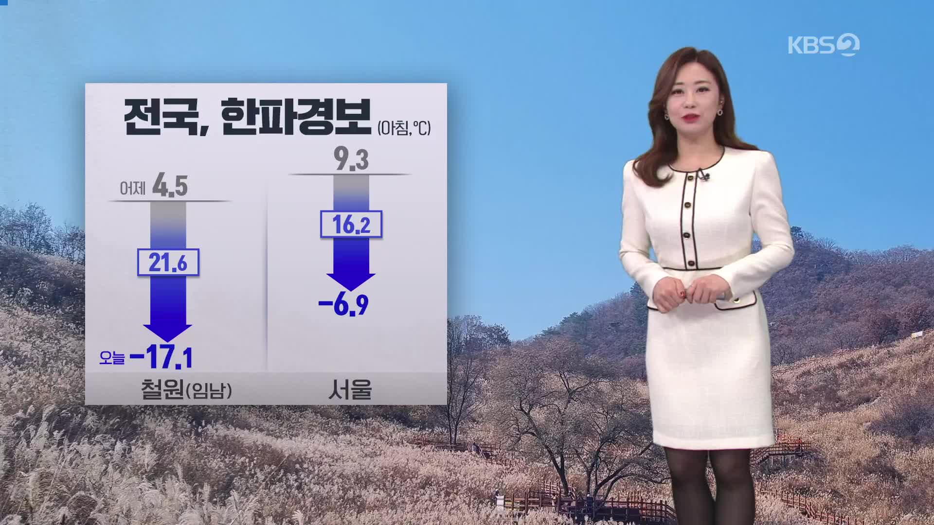 [아침뉴스타임 날씨] 대부분 지역에 한파경보…충남·호남에 눈