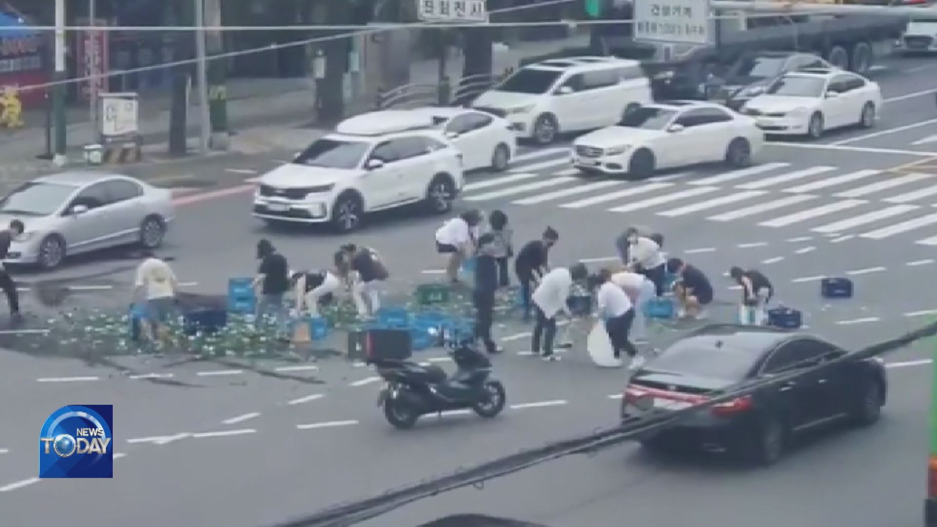 CITIZENS CLEAN UP BROKEN BOTTLES