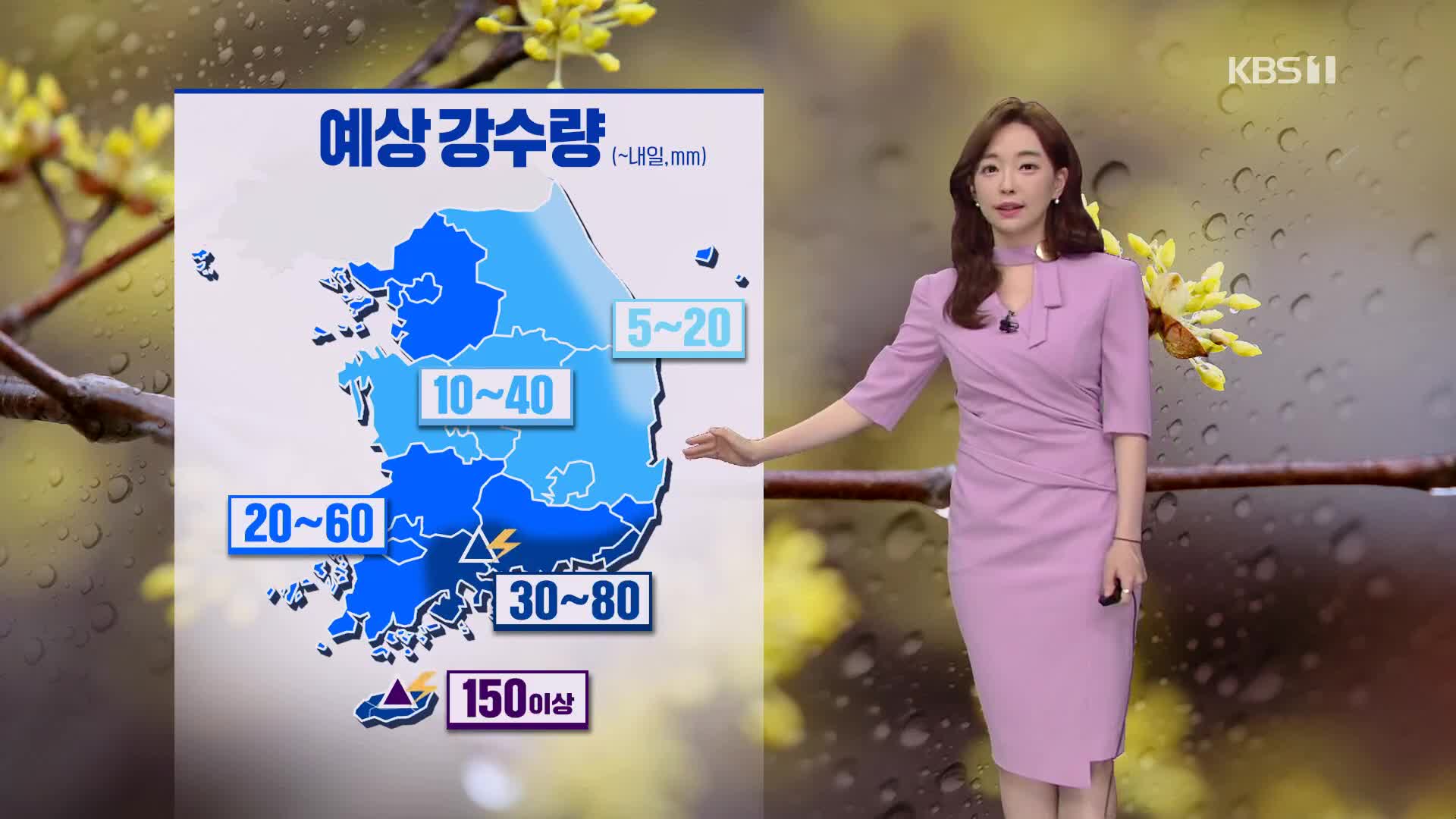 [뉴스라인 날씨] 오늘 전국 비…남해안·제주·지리산 부근에 최고 80mm
