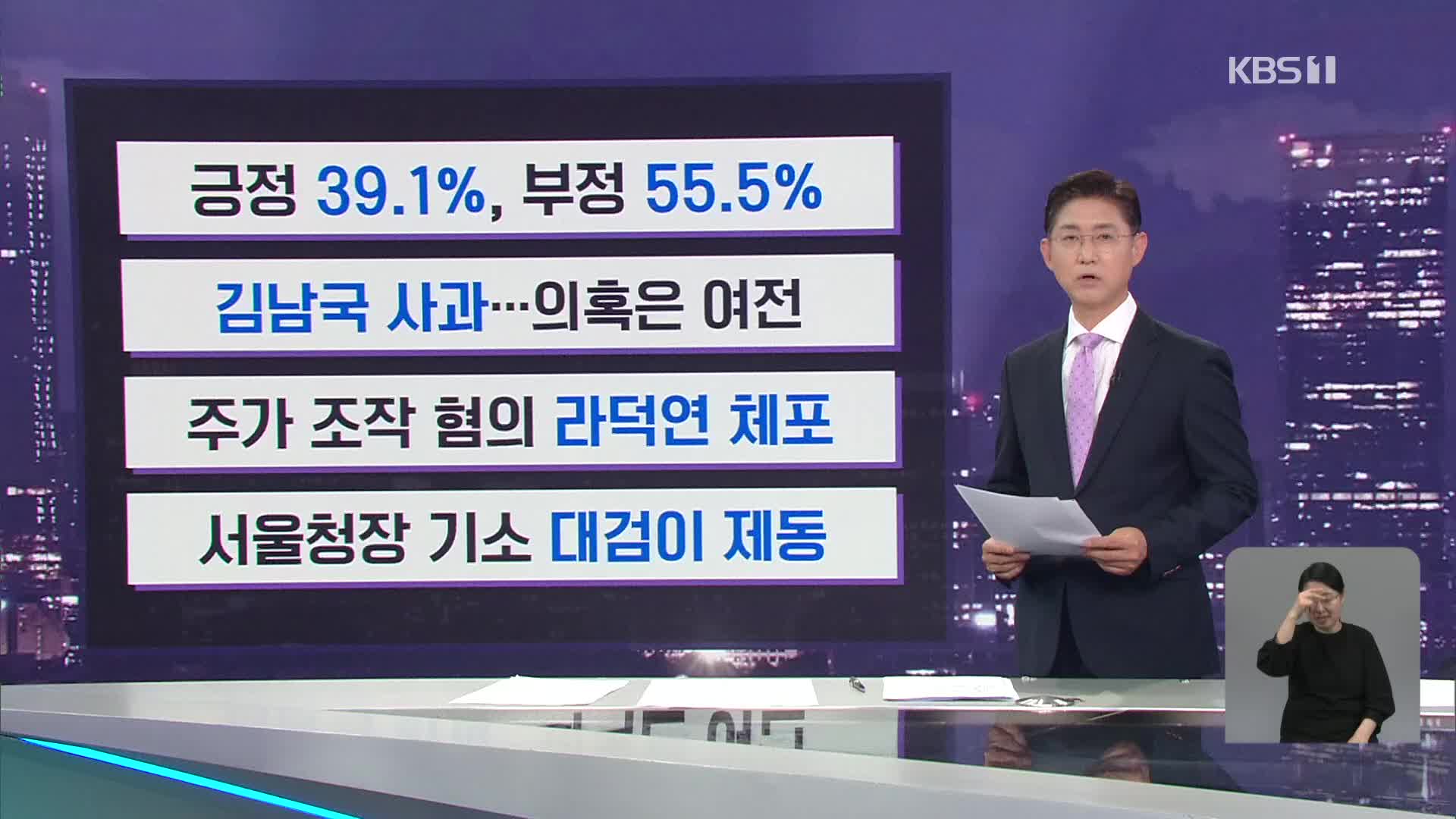 [간추린 뉴스] 긍정 39.1%, 부정 55.5% 외