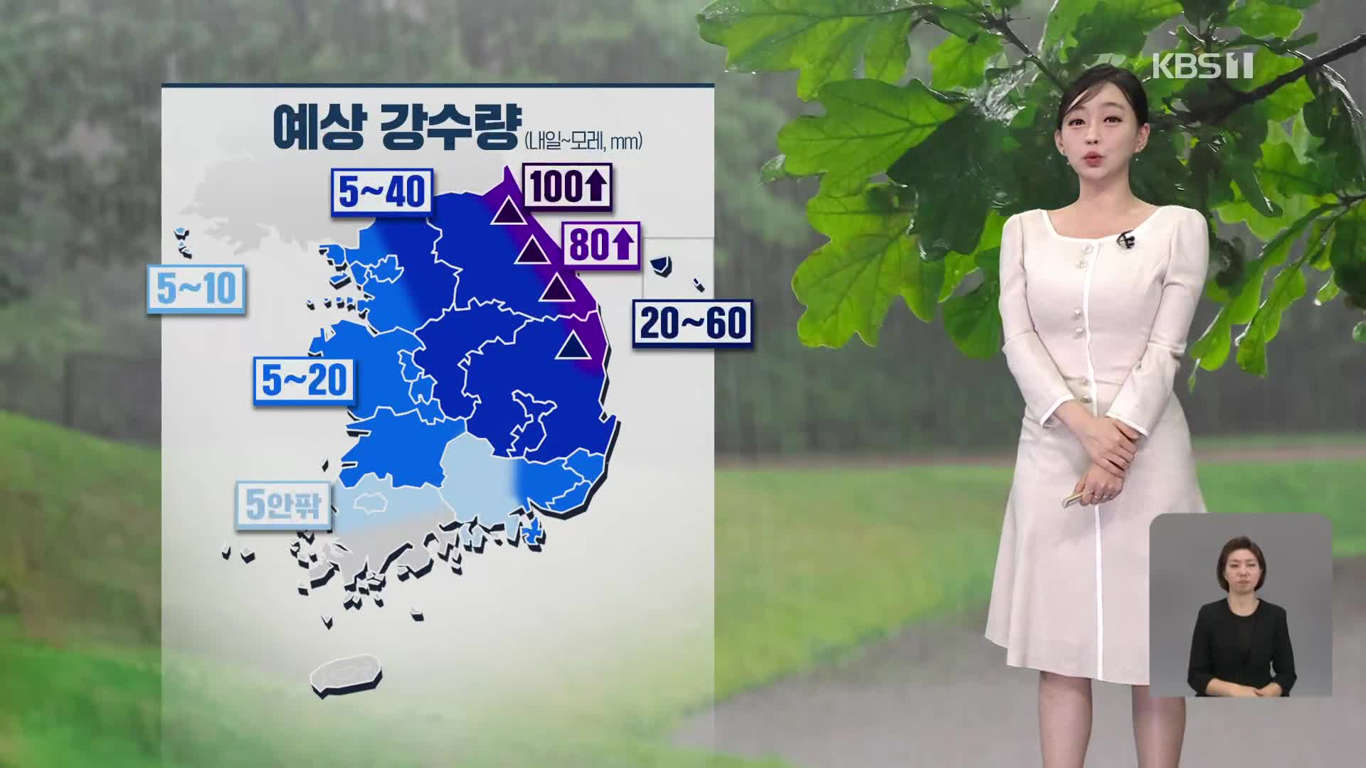 [라인W 날씨] 휴일인 내일 전국 비…강원 영동에 많은 비