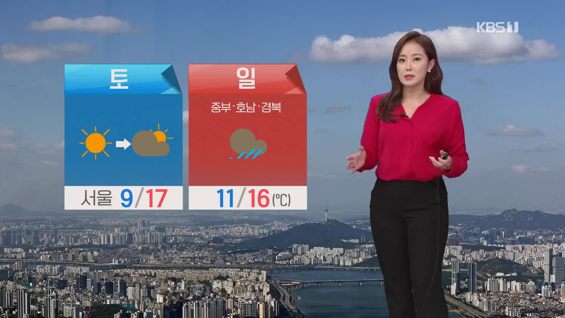 [날씨] 내일 구름 많아져…일요일 중부·호남·경북 비