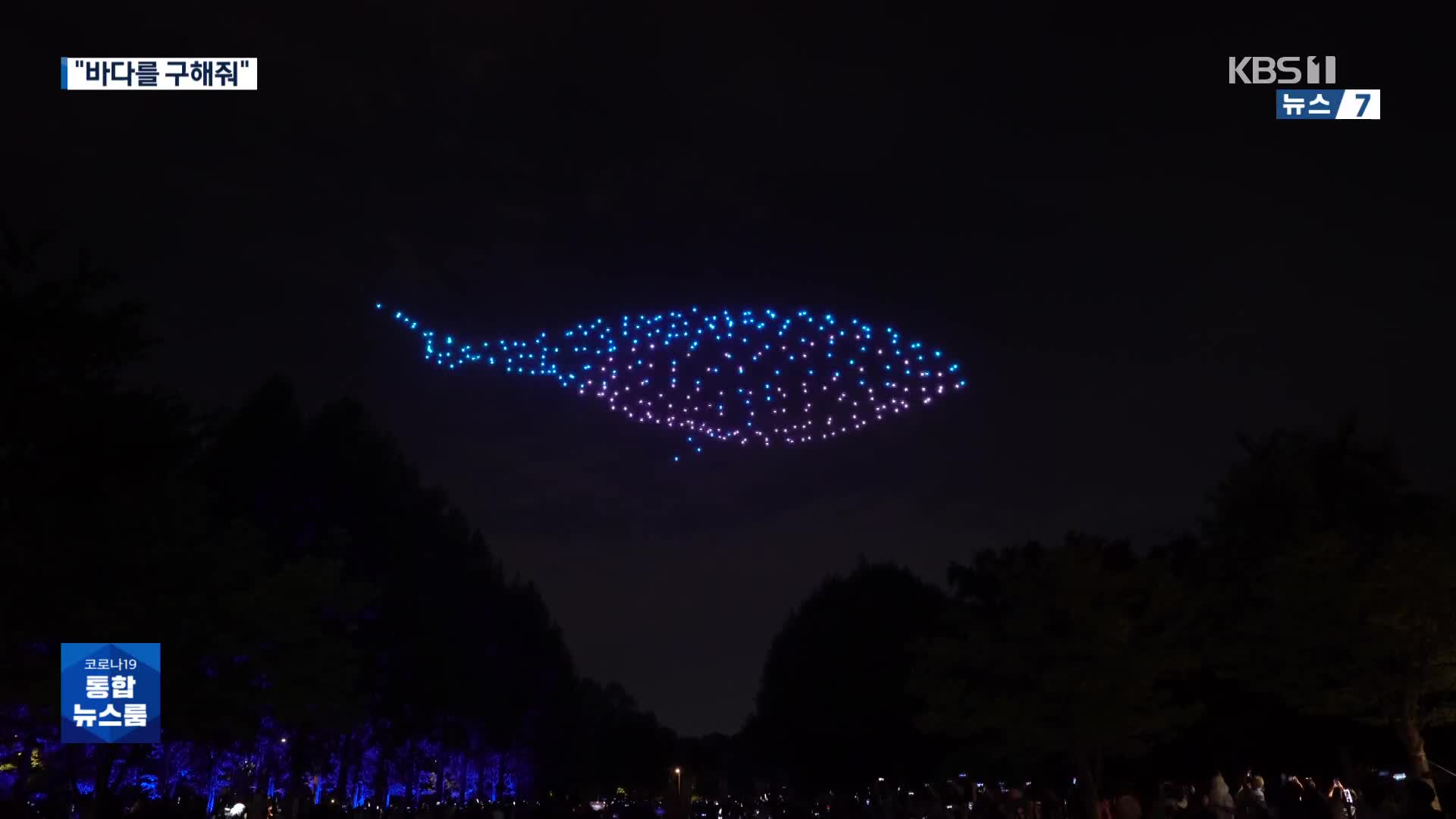 서울 밤하늘 날아오른 ‘고래·바다거북’…“바다를 구해줘”
