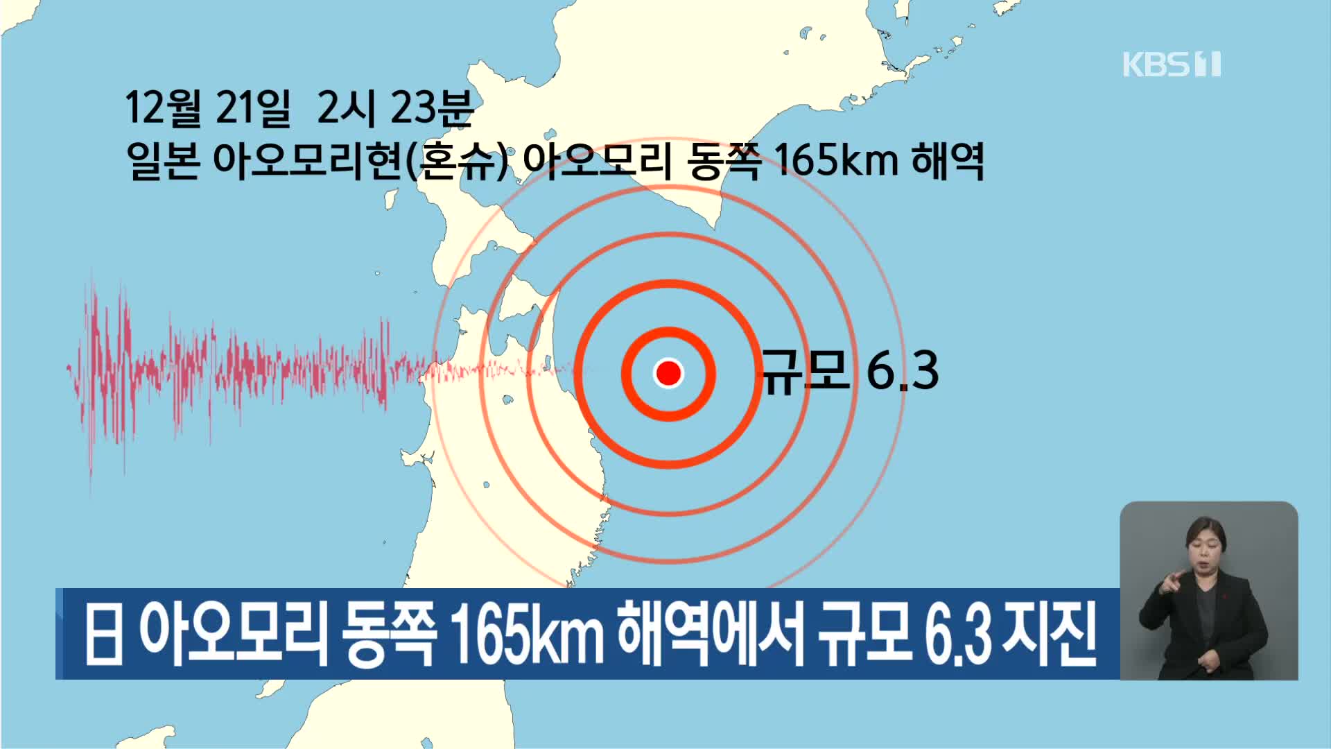 日 아오모리 동쪽 165km 해역에서 규모 6.3 지진