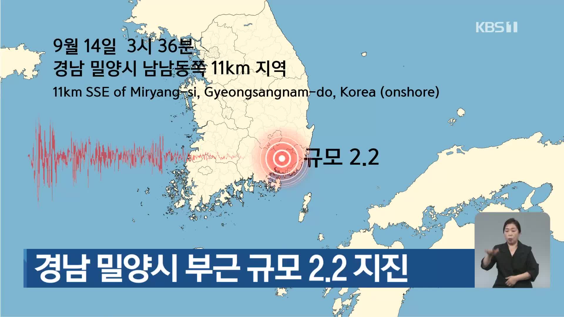 경남 밀양시 부근 규모 2.2 지진