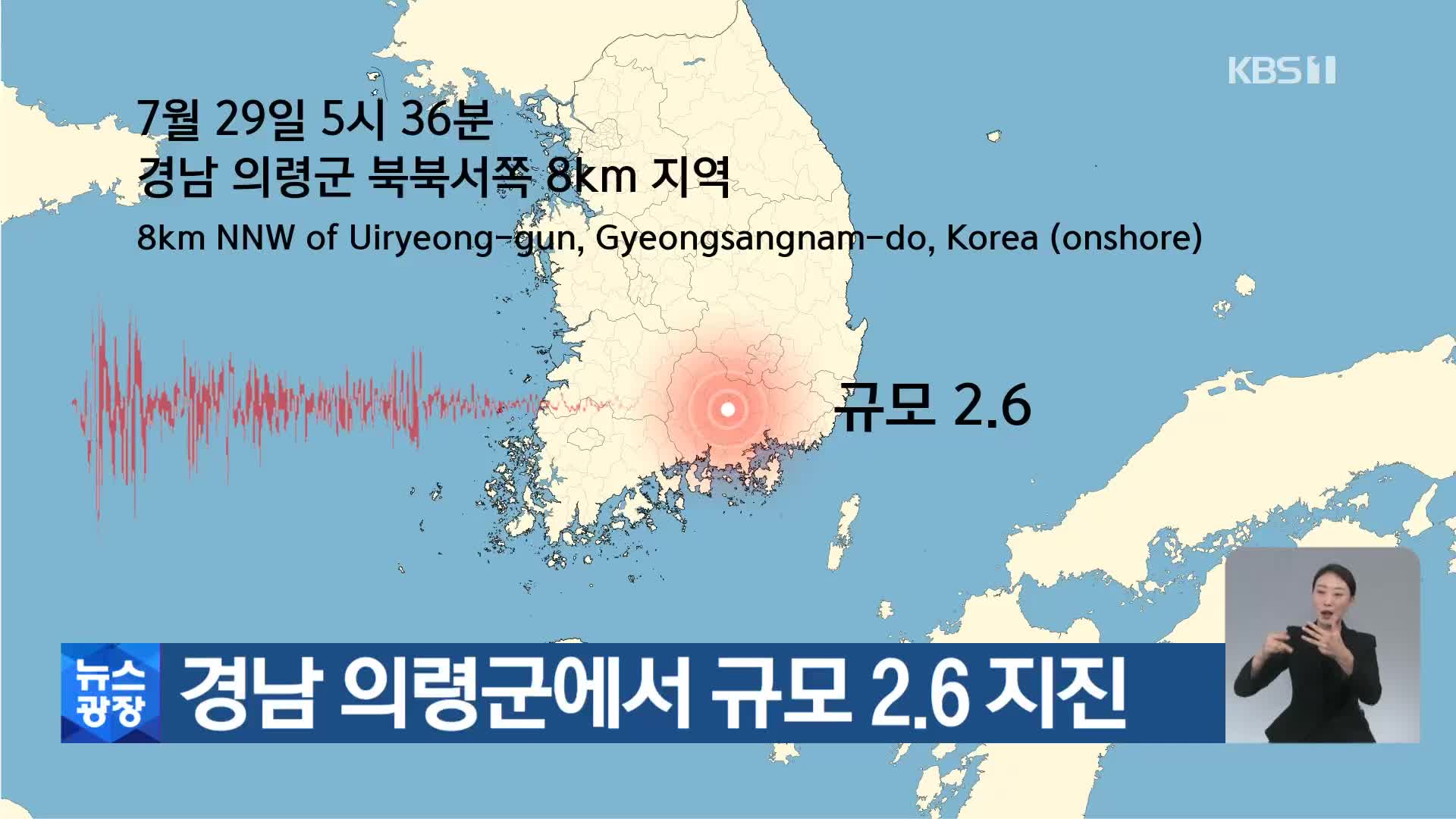 경남 의령군에서 규모 2.6 지진