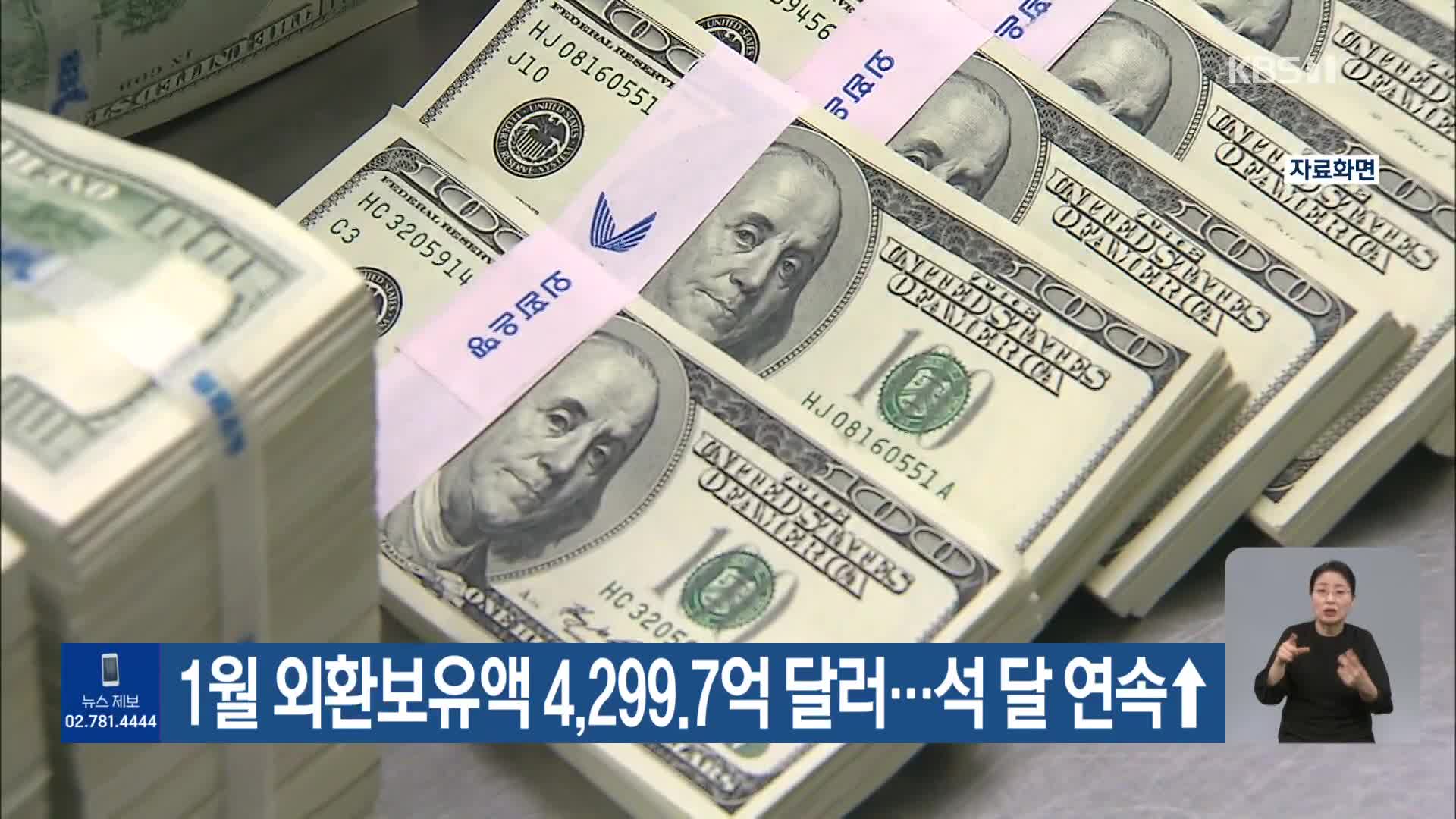 1월 외환보유액 4,299.7억 달러…석 달 연속↑