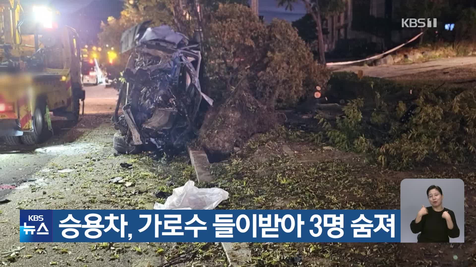 승용차, 가로수 들이받아 3명 숨져