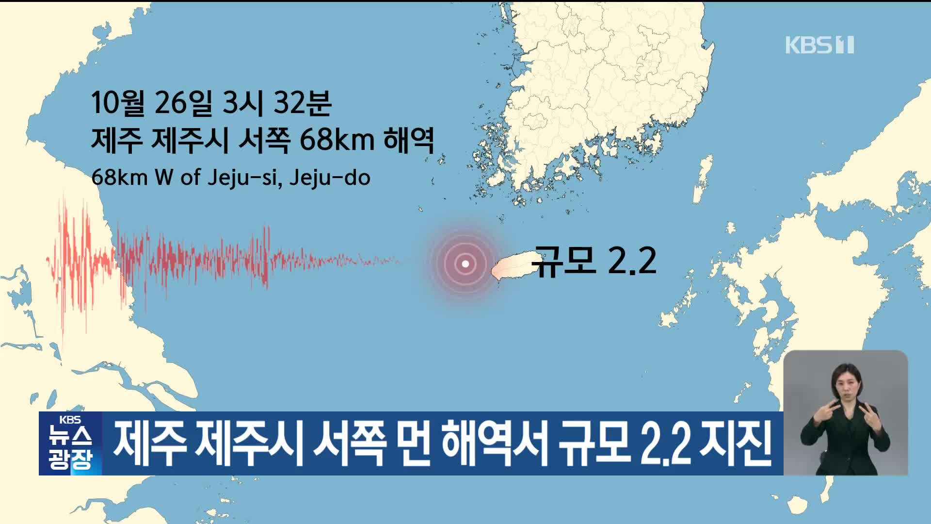 제주 제주시 서쪽 먼 해역서 규모 2.2 지진