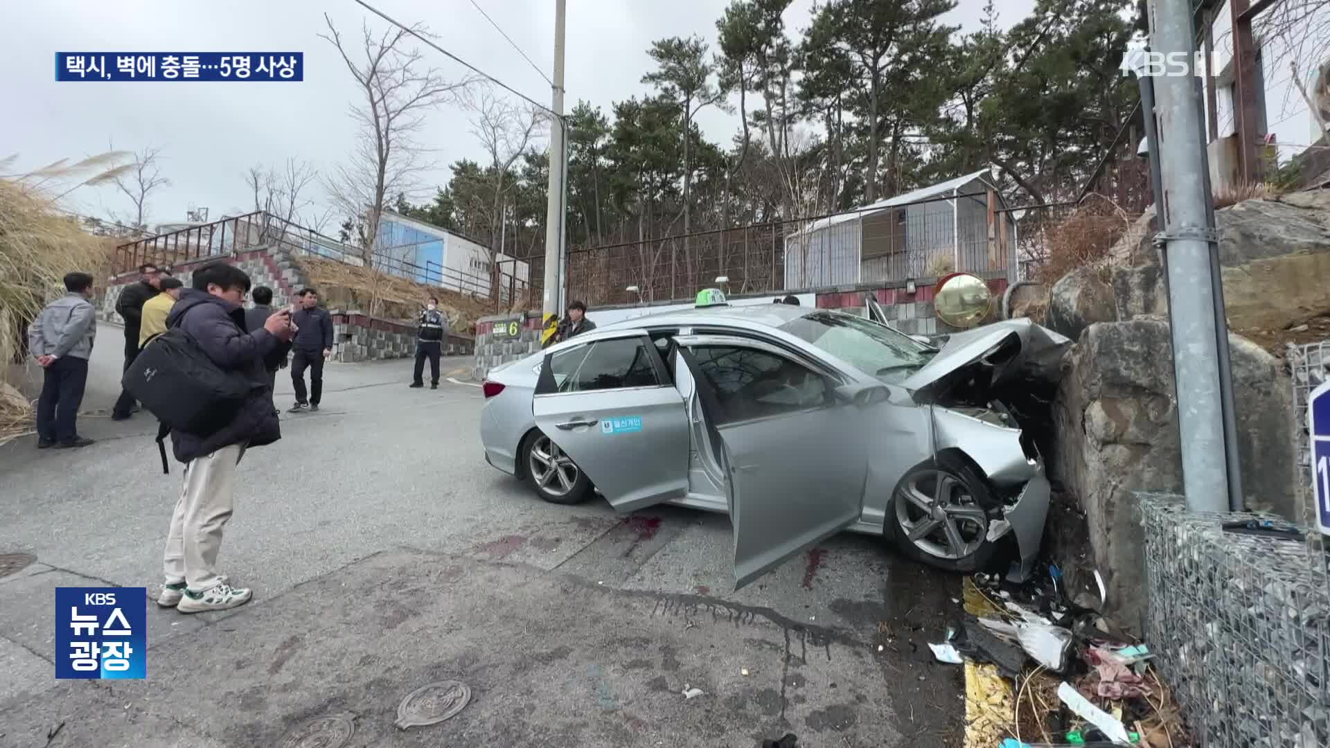 내리막길 달리던 택시, 축대 벽 들이받아 5명 사상…모두 70대