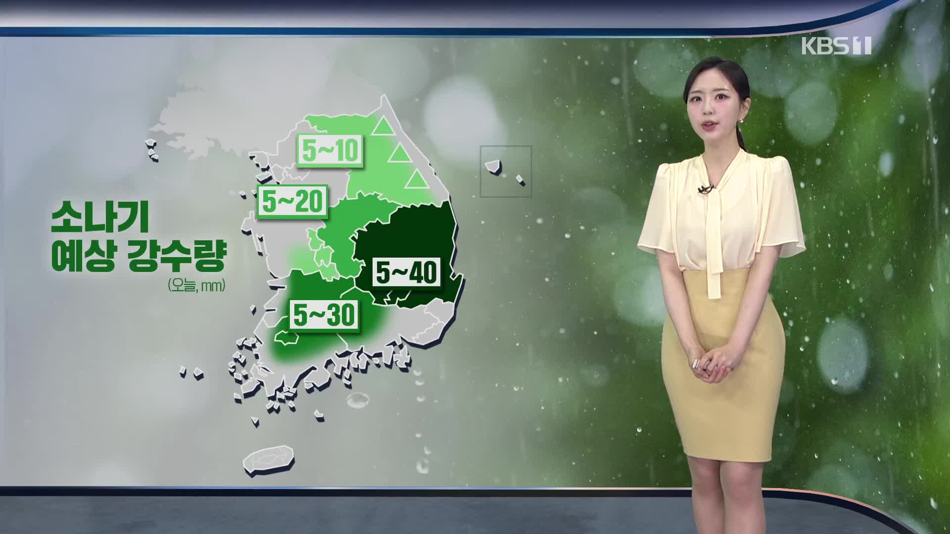 [출근길 날씨] 한낮 30도 안팎 더위…내륙 곳곳 소나기