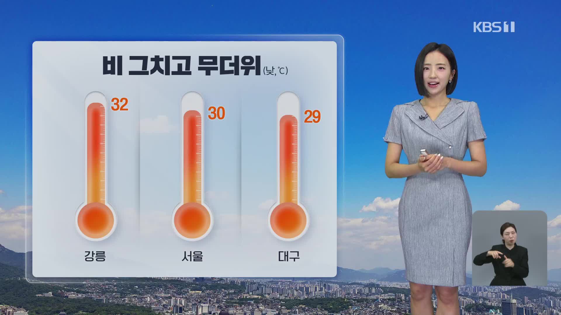 [7시 날씨] 비 그치고 무더위…한낮 강릉 32도, 서울 30도