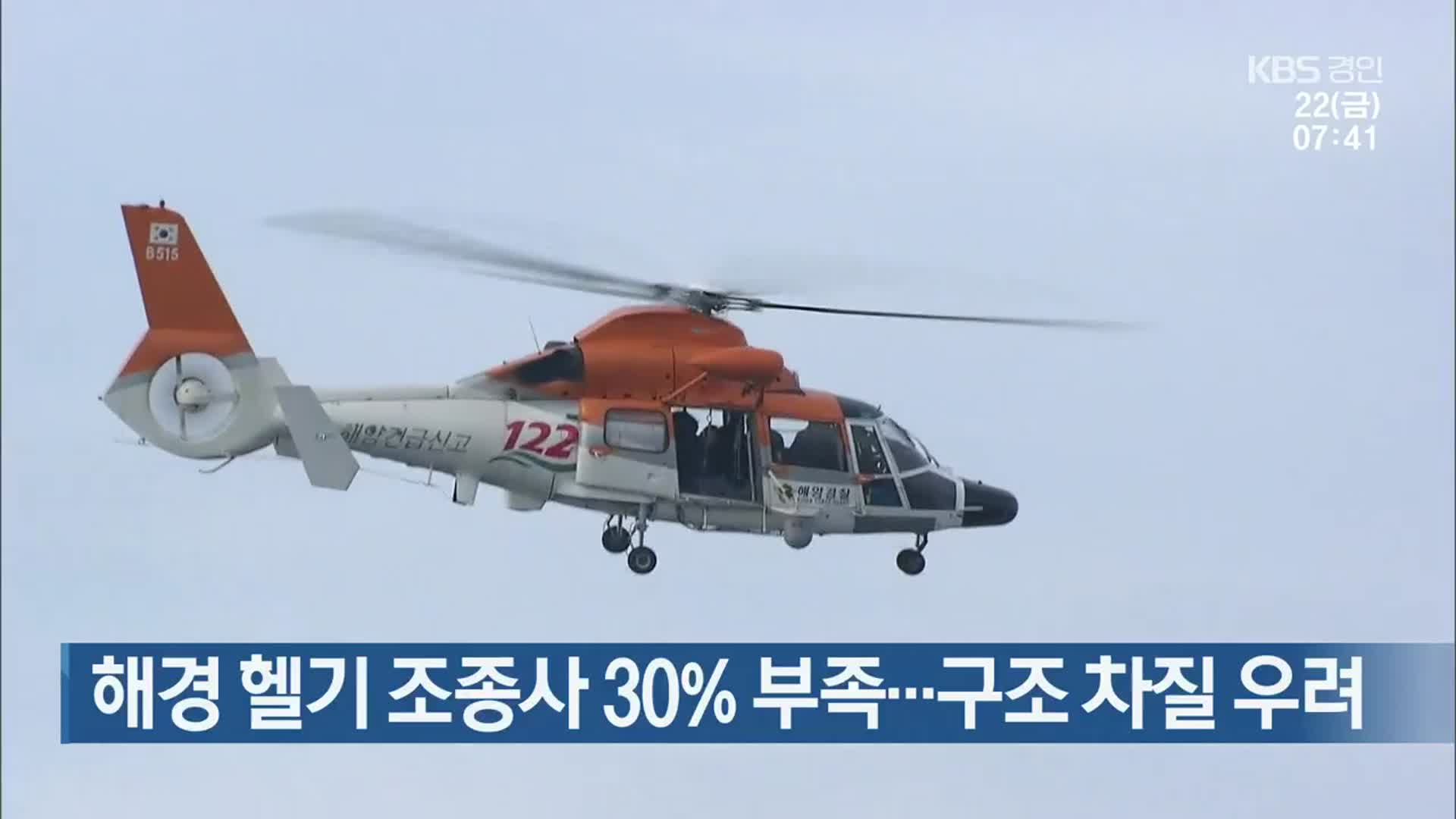 해경 헬기 조종사 30% 부족…구조 차질 우려