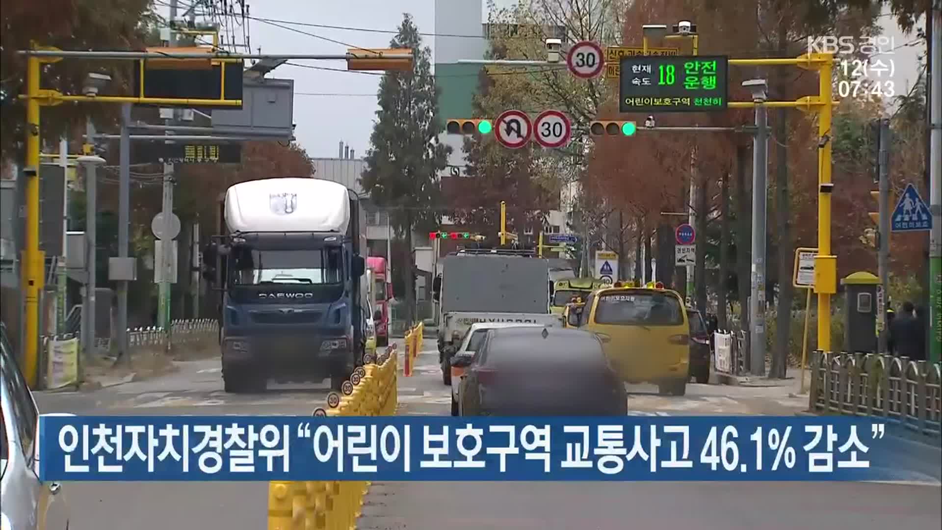 인천자치경찰위 “어린이 보호구역 교통사고 46.1% 감소”