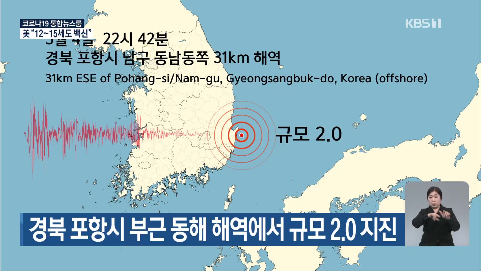 경북 포항시 부근 동해 해역에서 규모 2.0 지진