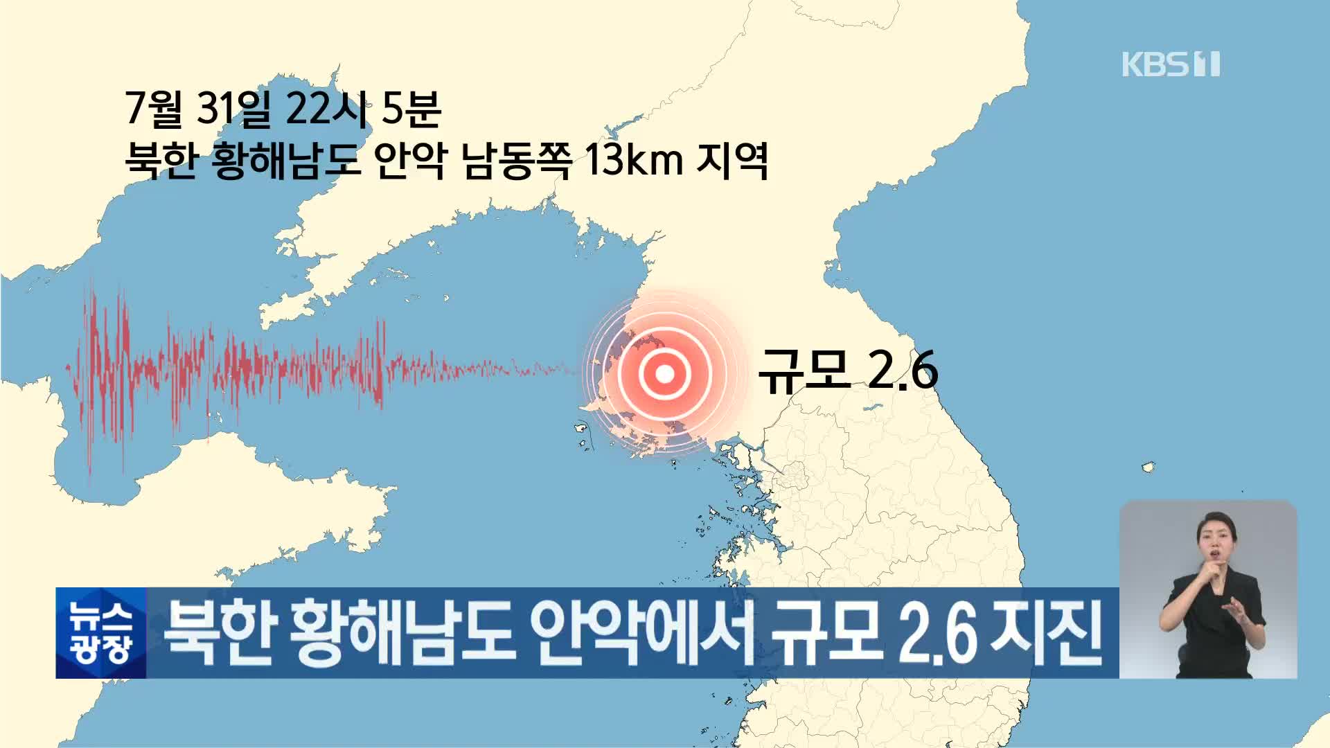 북한 황해남도 안악에서 규모 2.6 지진