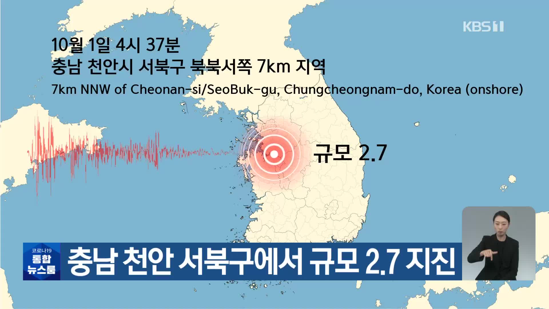 충남 천안 서북구에서 규모 2.7 지진