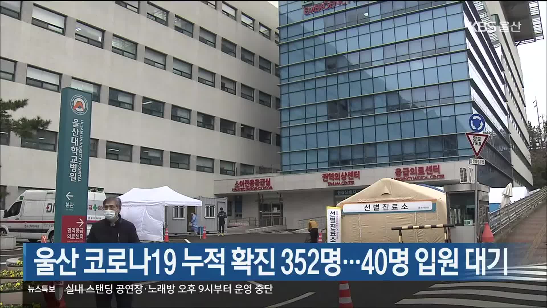 울산 코로나19 누적 확진 352명…40명 입원 대기