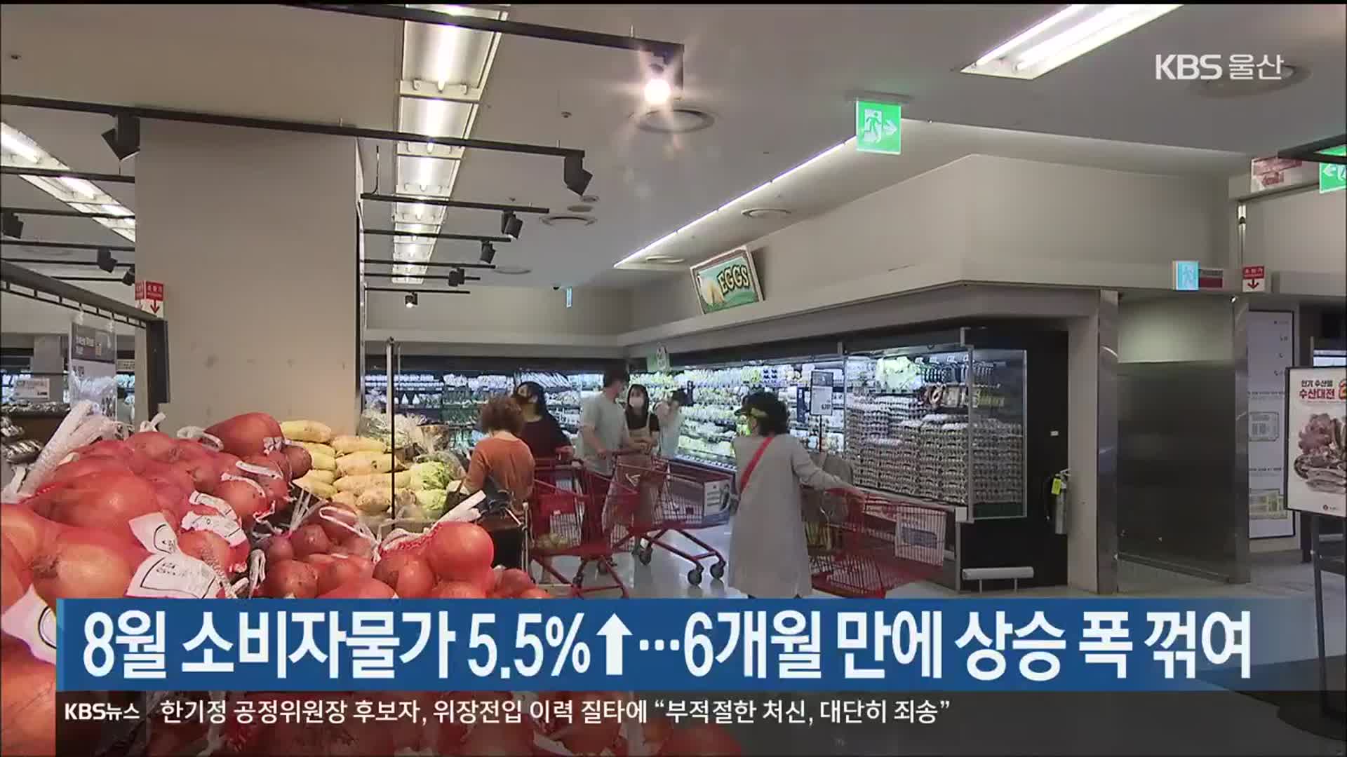 울산 8월 소비자물가 5.5%↑…6개월 만에 상승 폭 꺾여