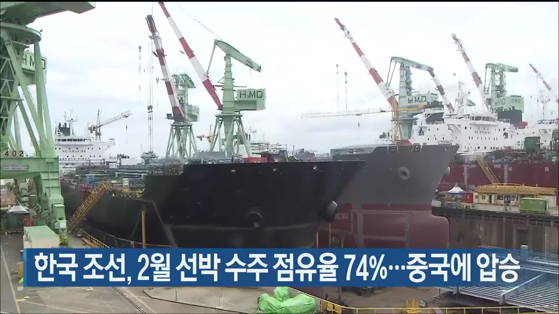 한국 조선, 2월 선박 수주 점유율 74%…중국에 압승