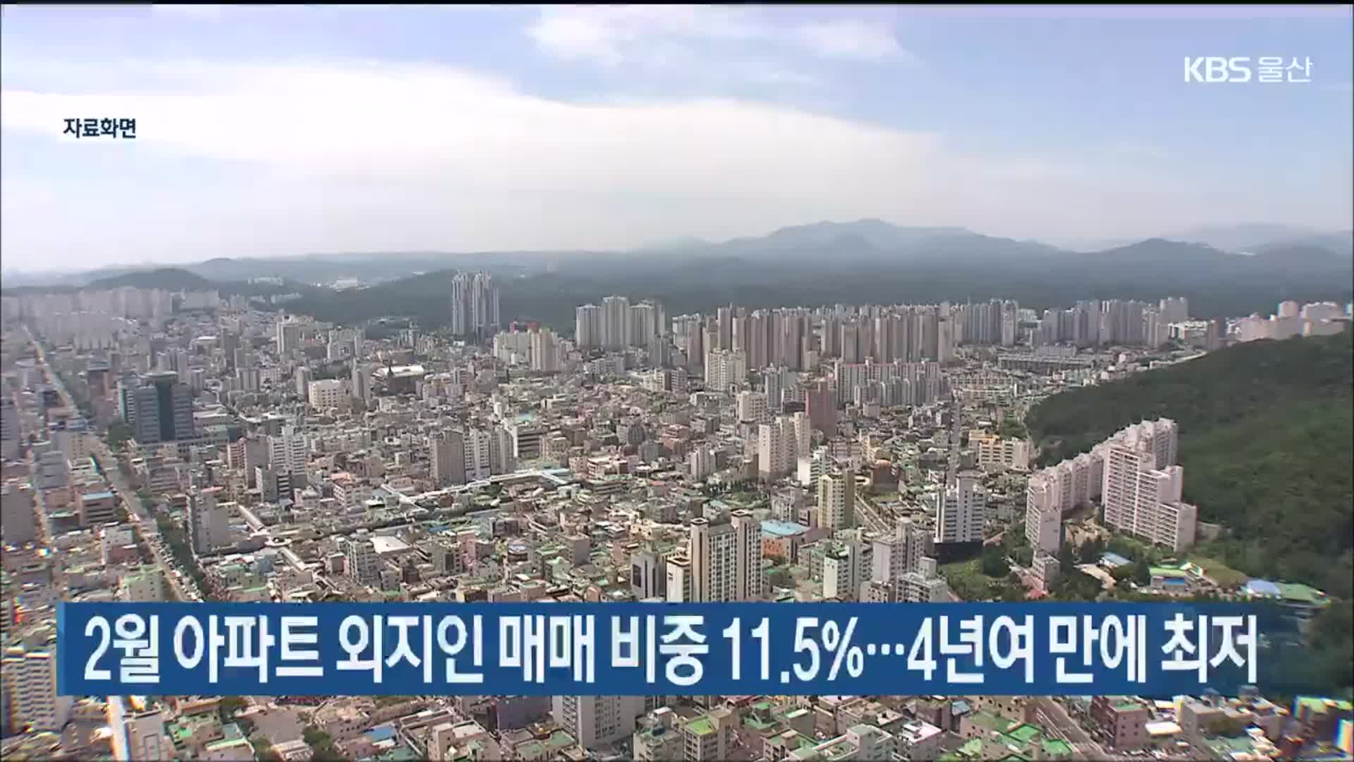 울산 2월 아파트 외지인 매매 비중 11.5%…4년여 만에 최저