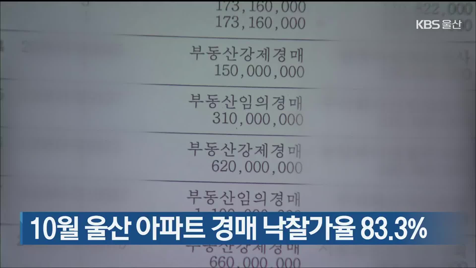 10월 울산 아파트 경매 낙찰가율 83.3%