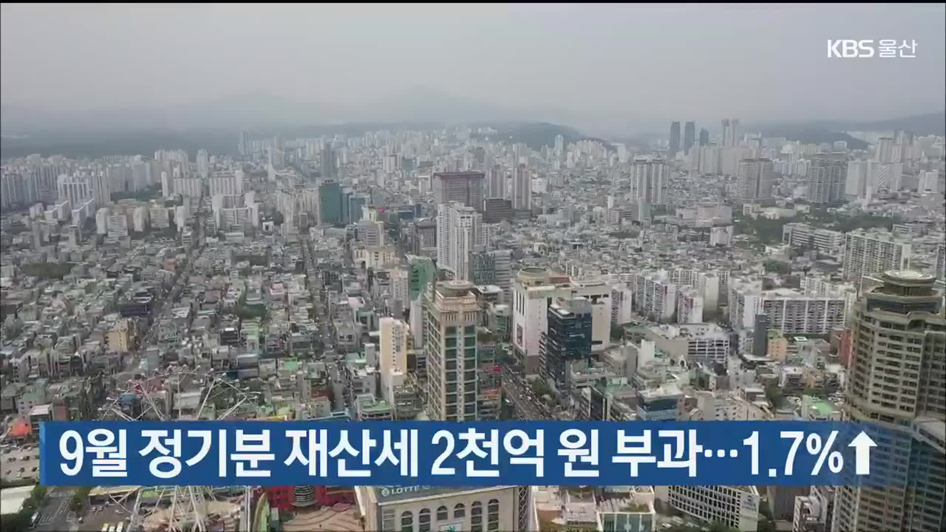 울산시, 9월 정기분 재산세 2천억 원 부과…작년보다 1.7%↑