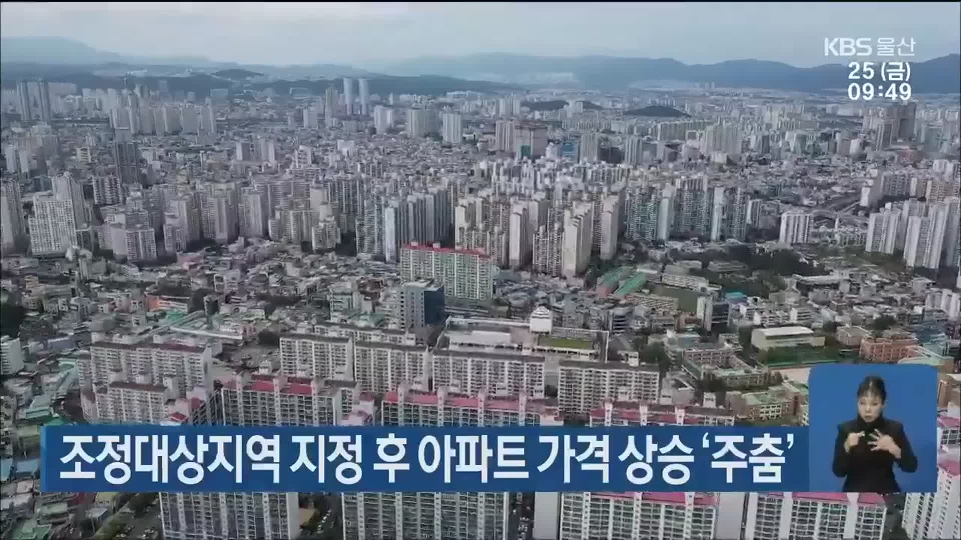 울산, 조정대상지역 지정 후 아파트 가격 상승세 ‘주춤’