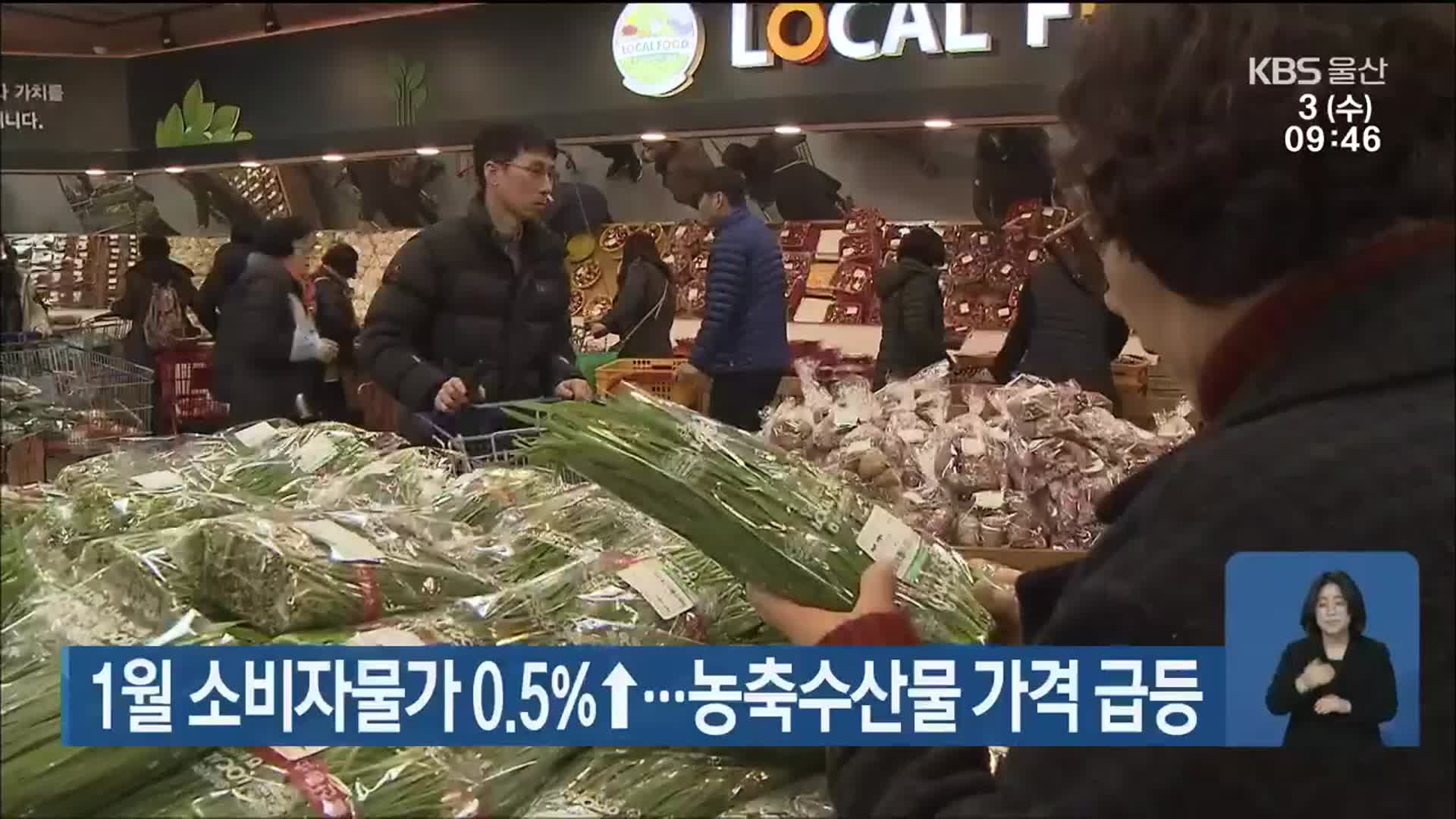 1월 소비자물가 0.5%↑…농축수산물 가격 급등