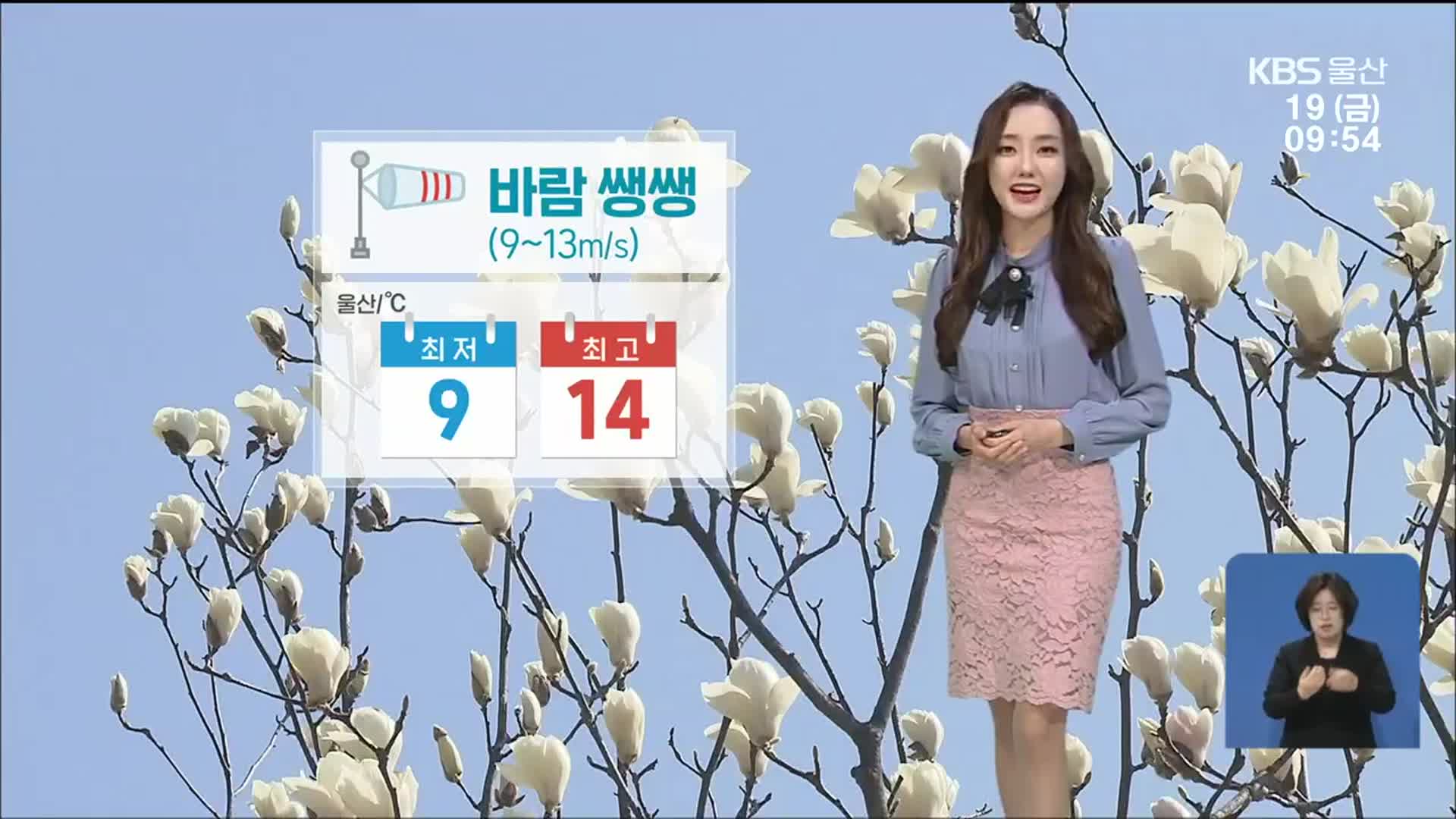 [날씨] 울산, 강한 바람 주의…낮 최고 기온 14도
