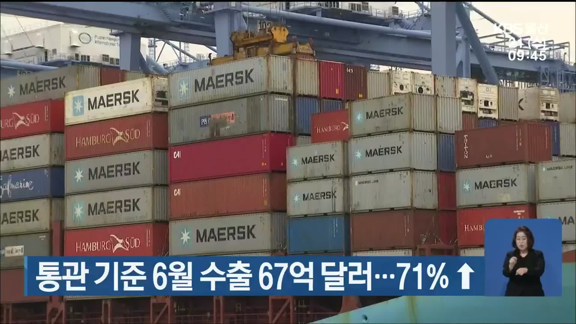 울산 통관 기준 6월 수출 67억 달러…71%↑