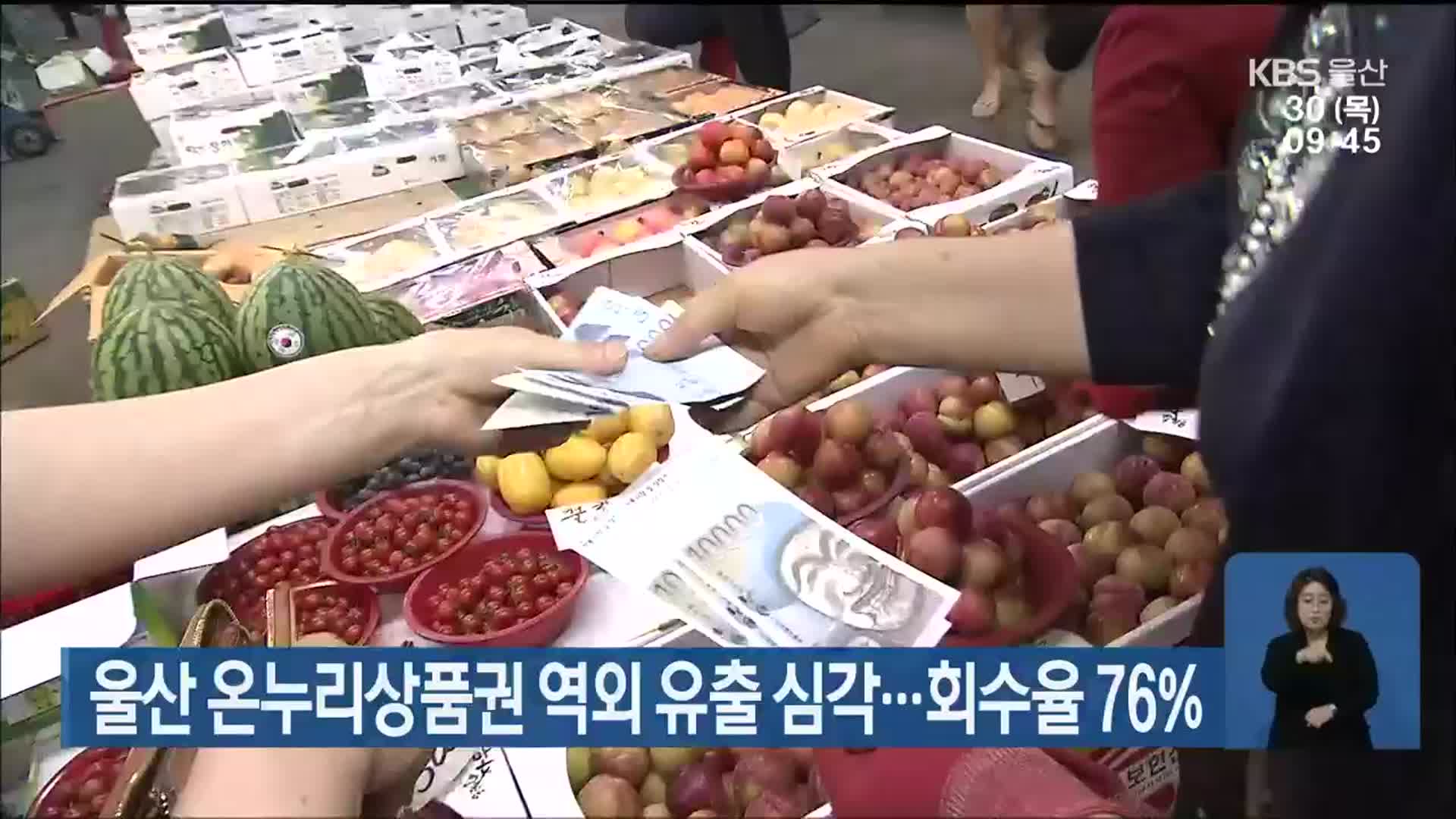 울산 온누리상품권 역외 유출 심각…회수율 76%