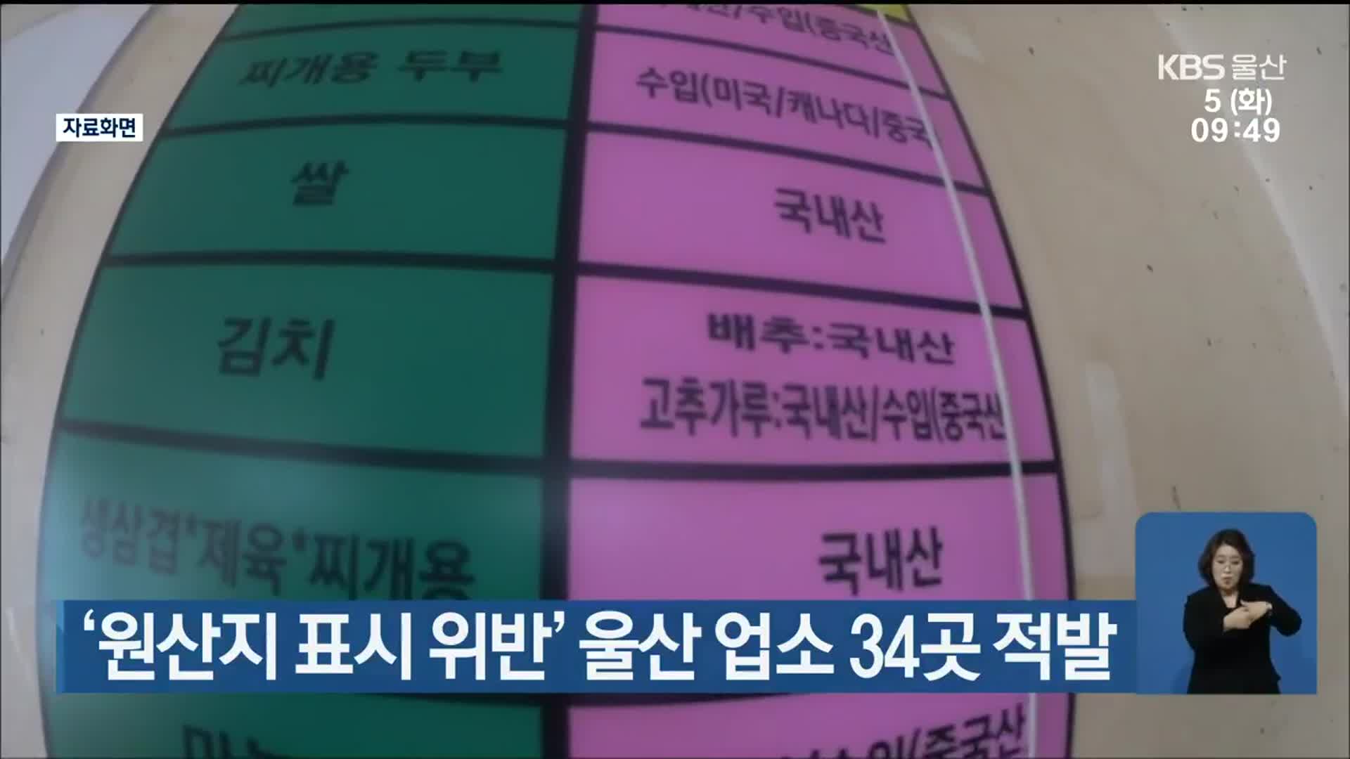 ‘원산지 표시 위반’ 울산 업소 34곳 적발