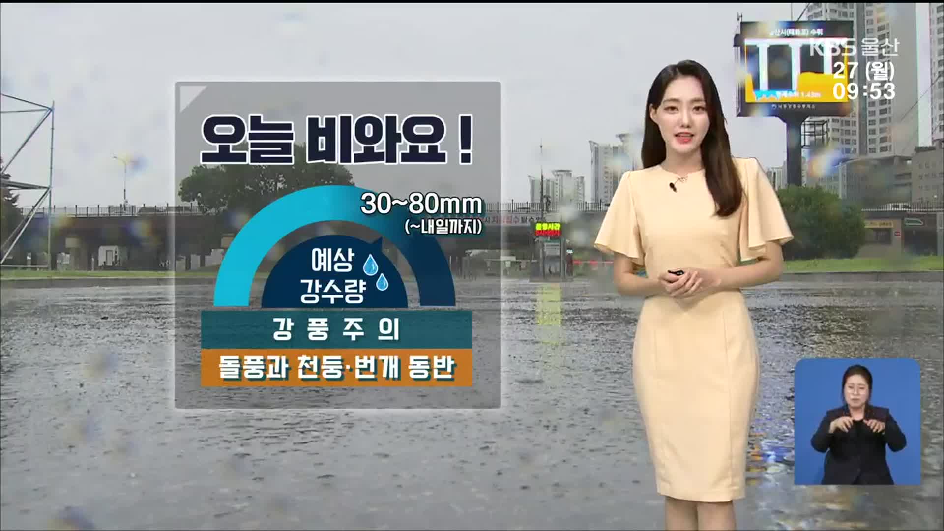 [날씨] 울산 내일까지 예상 강수량 20~80mm…천둥·번개 동반