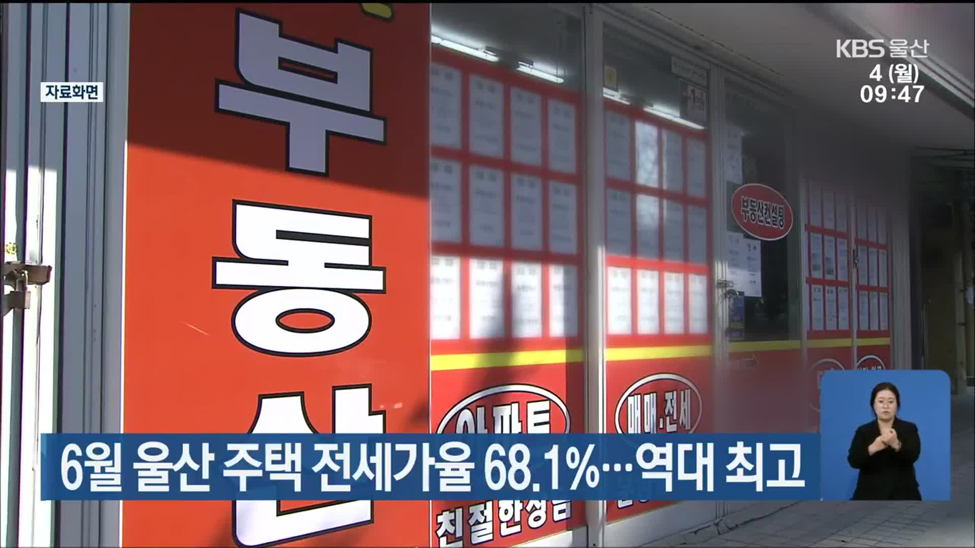 6월 울산 주택 전세가율 68.1%…역대 최고